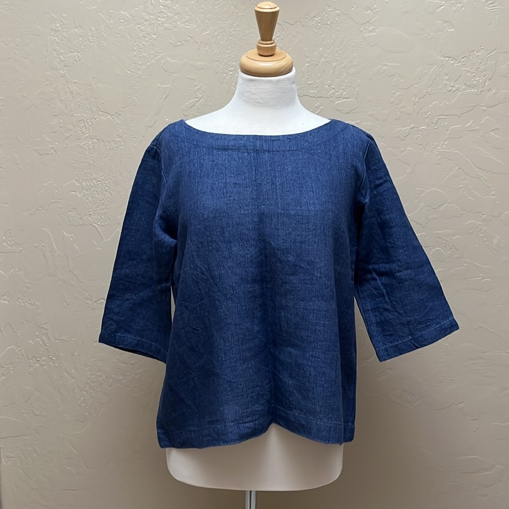 notPERFECTLINEN January Top in Blue Linen/Wool, S/M
